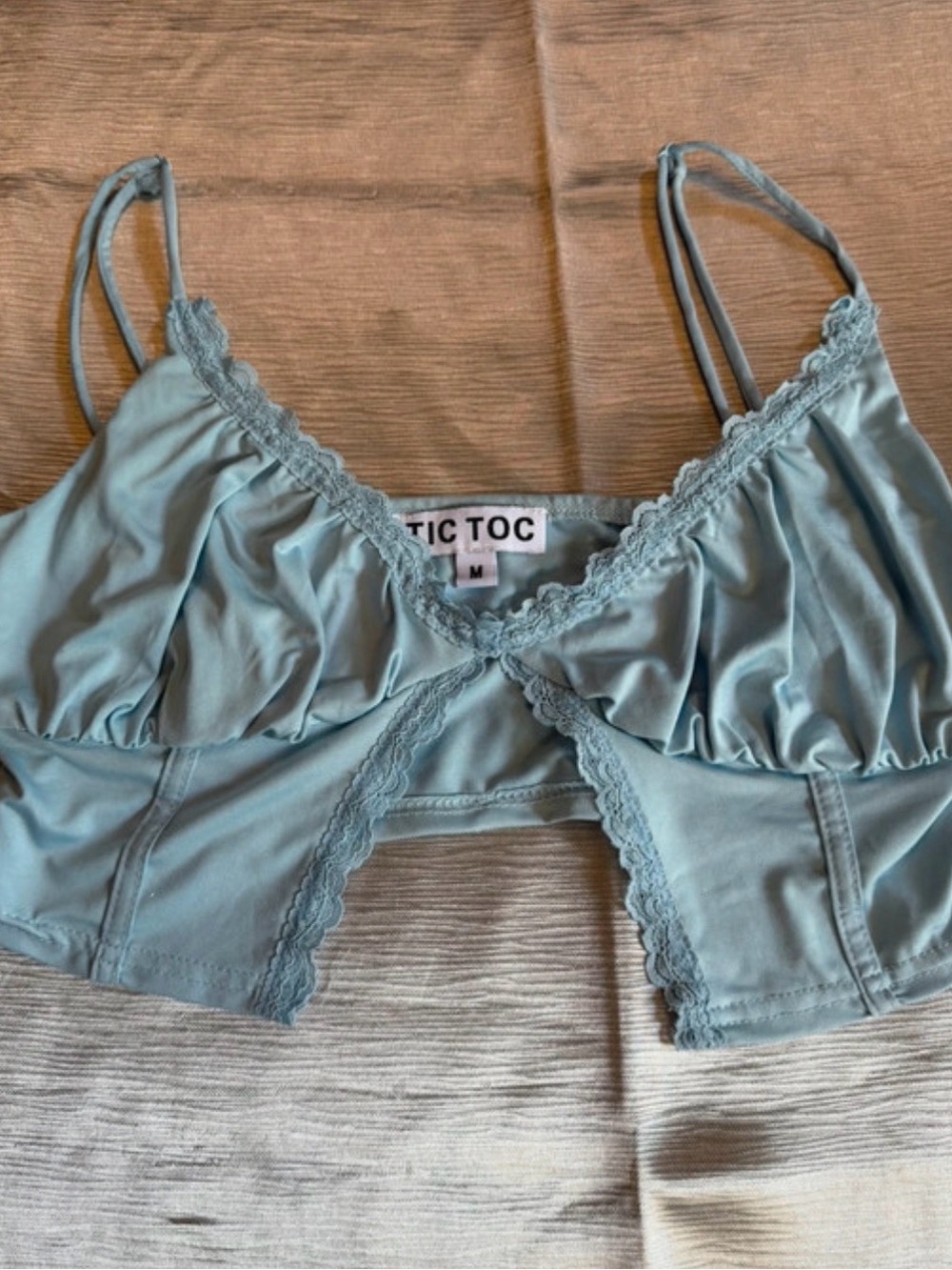 Tic Toc Lace-Trim Cropped Cami in Dusty Blue
